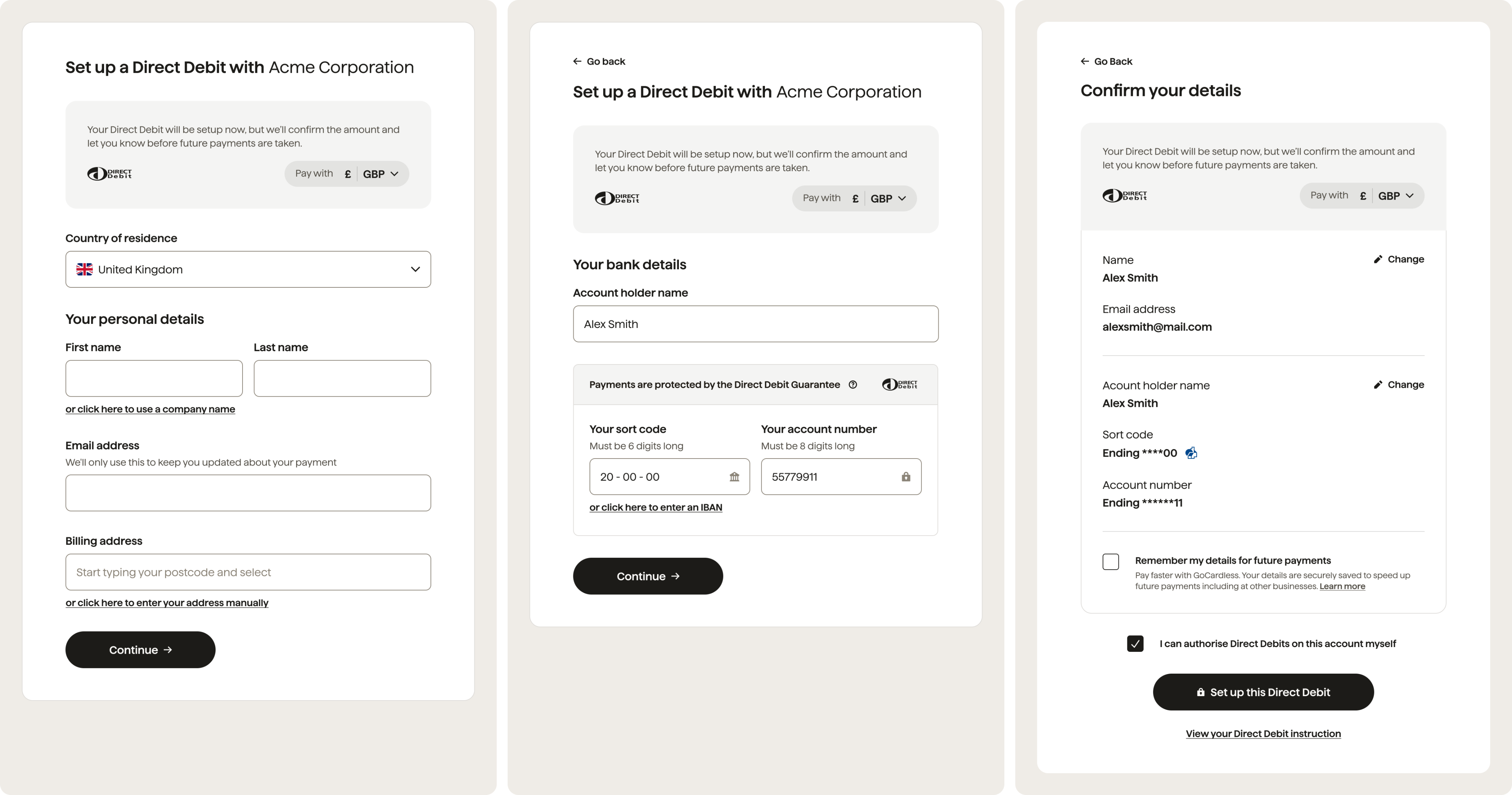 Customer completing the billing request flow