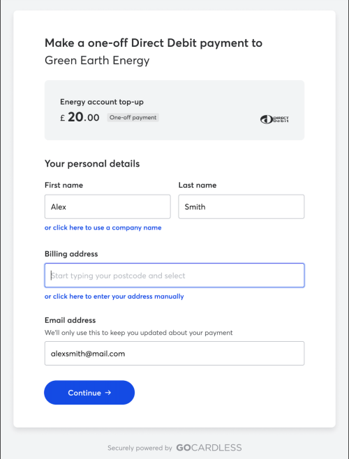 Billing Requests: Fallbacks - Collect Customer Details Screen