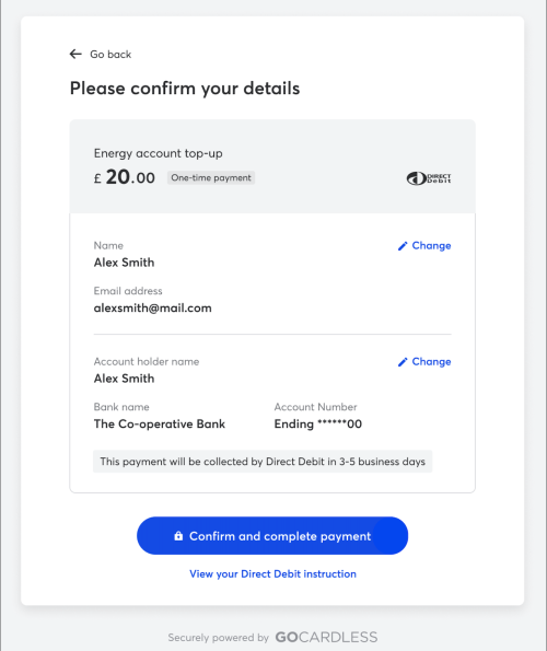 Billing Requests: Fallbacks - Confirm Details Screen
