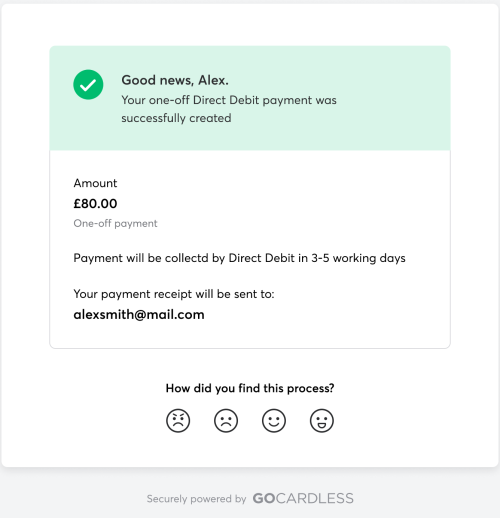 Billing Requests: Fallbacks - Direct Debit Setup Success Screen
