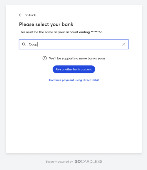 Billing Requests: Fallbacks - Select Institution screen