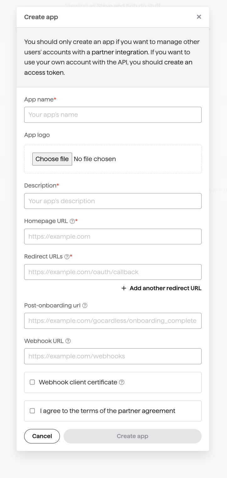 Using the OAuth flow - Creating an app copy